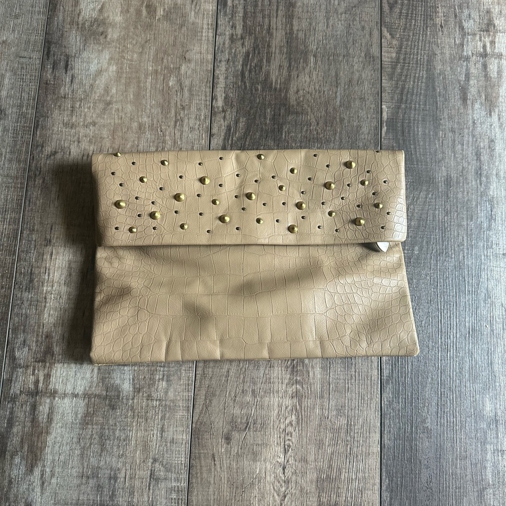 RACHEL Rachel Roy Beige Clutch with Gold Studs